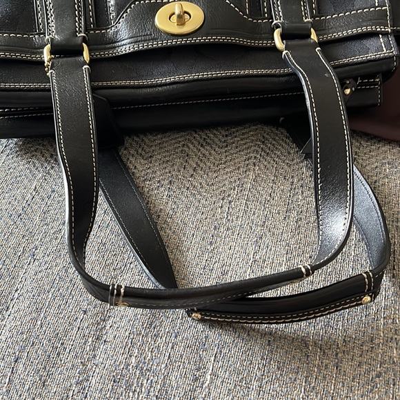 Coach Hampton Black C Monogram Leather/Canvas Satchel Handbag - Picture 9 of 15